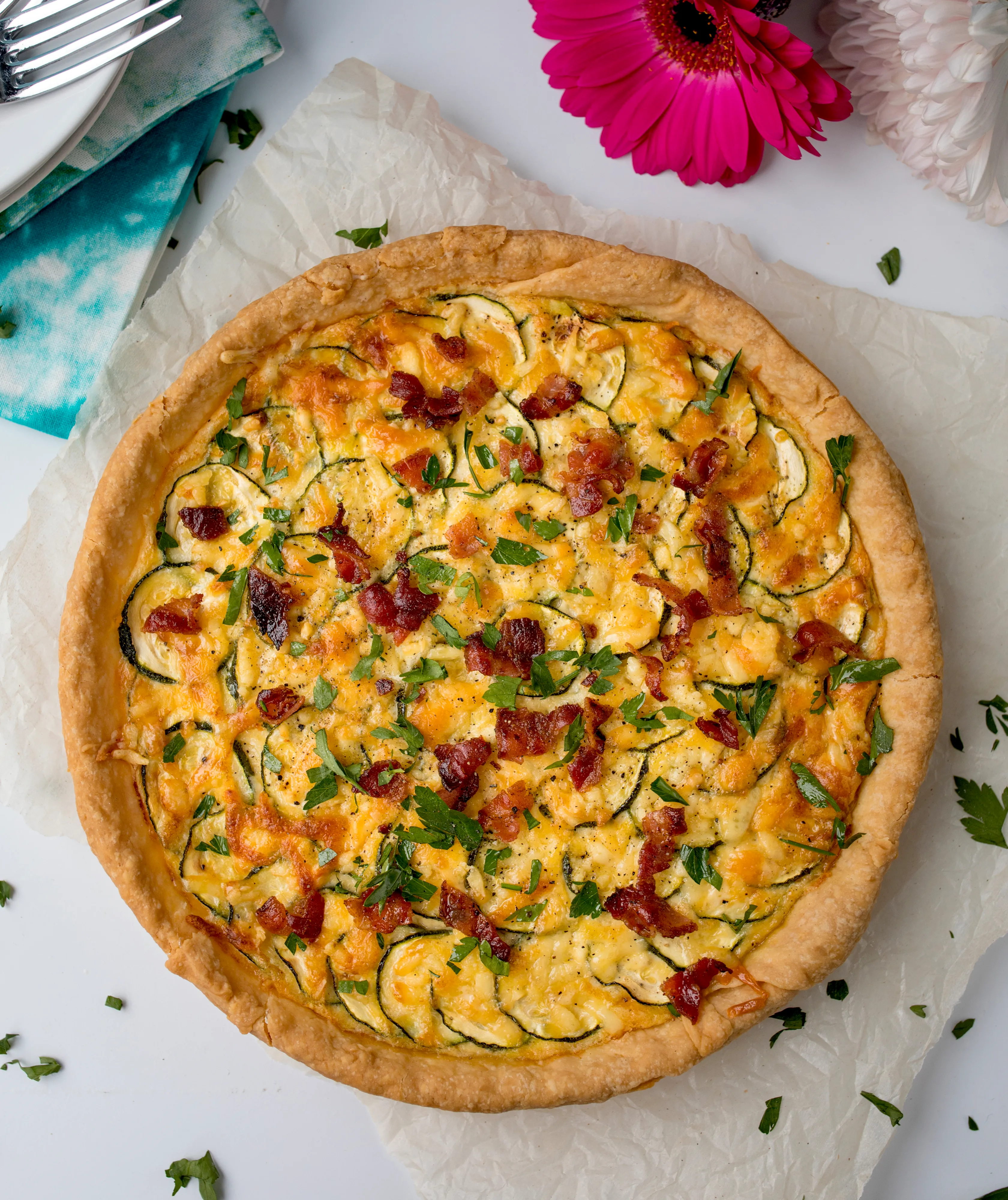 Courgette, Bacon and Three-Cheese Tart
