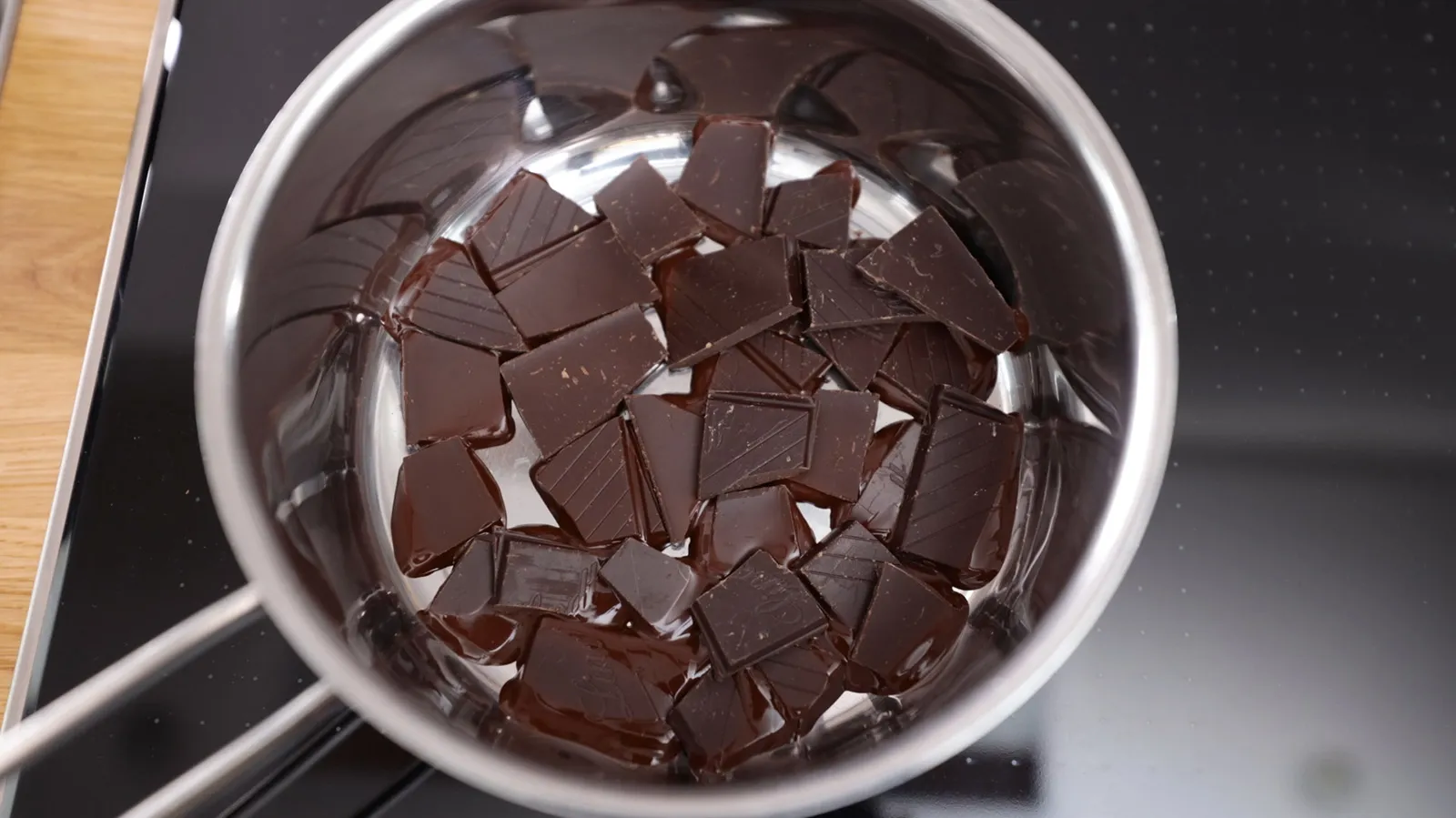 Chopped chocolate in a pan