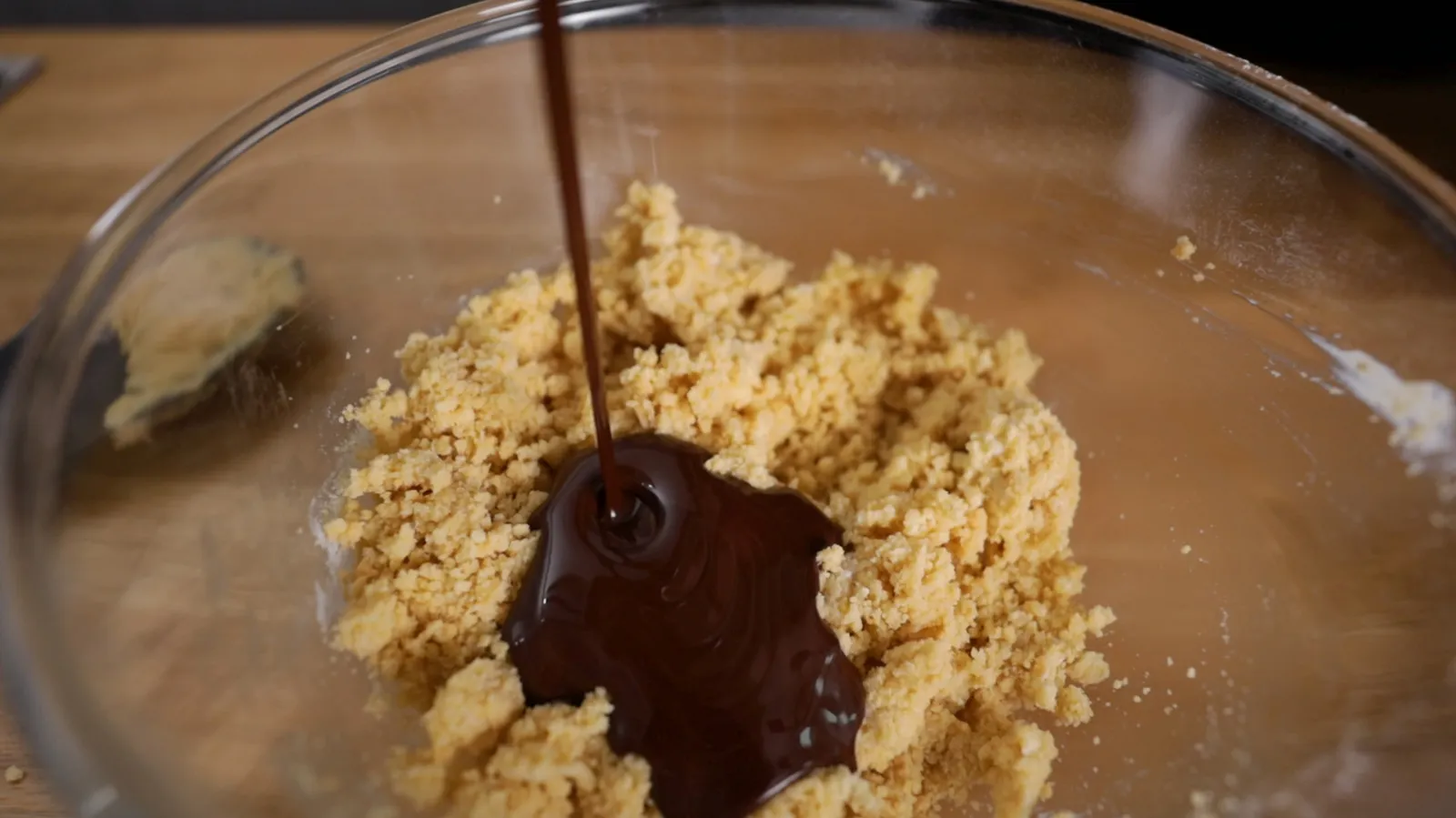 Melted chocolate added into shortbread