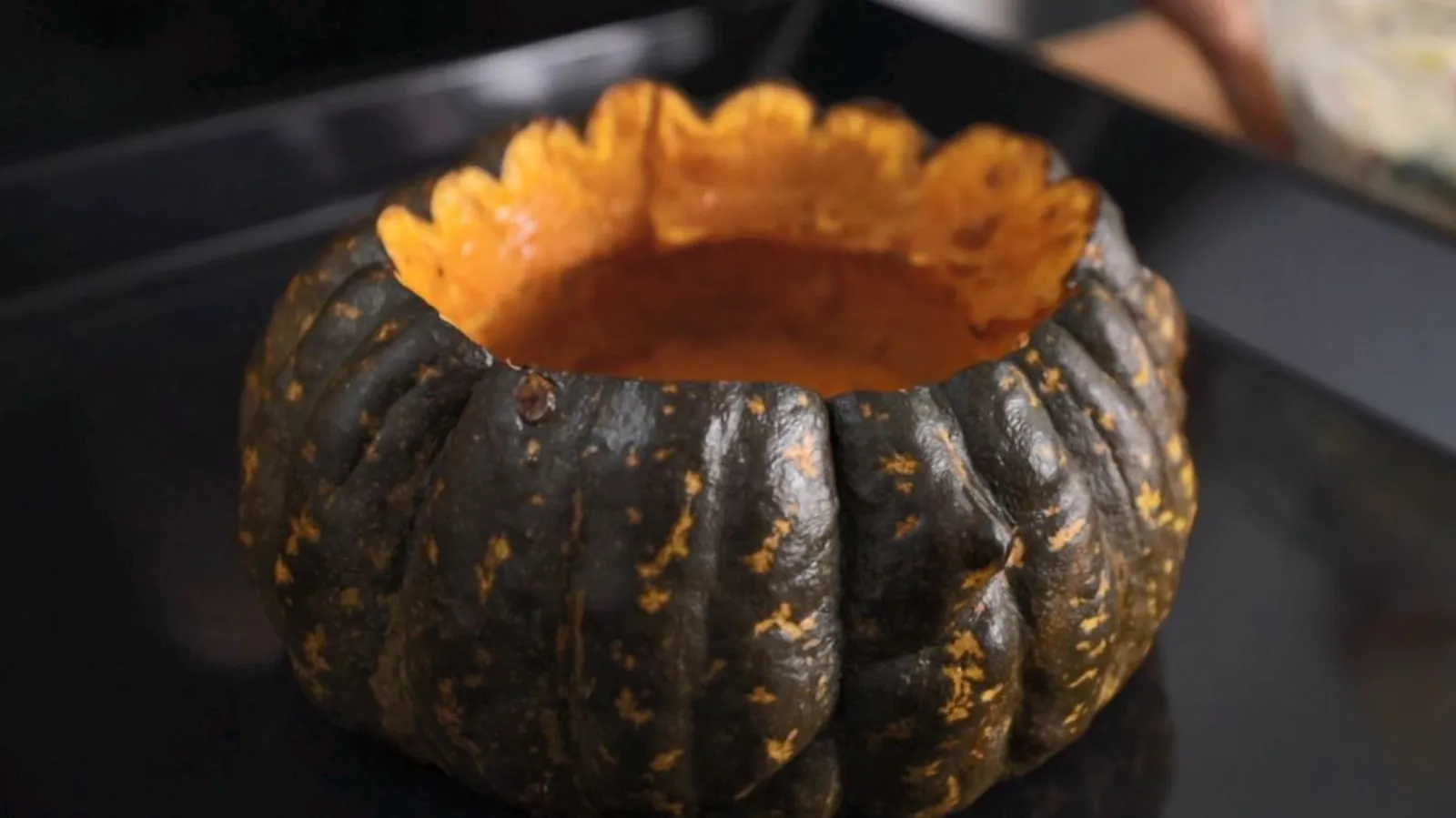 Open pumpkin with top removed
