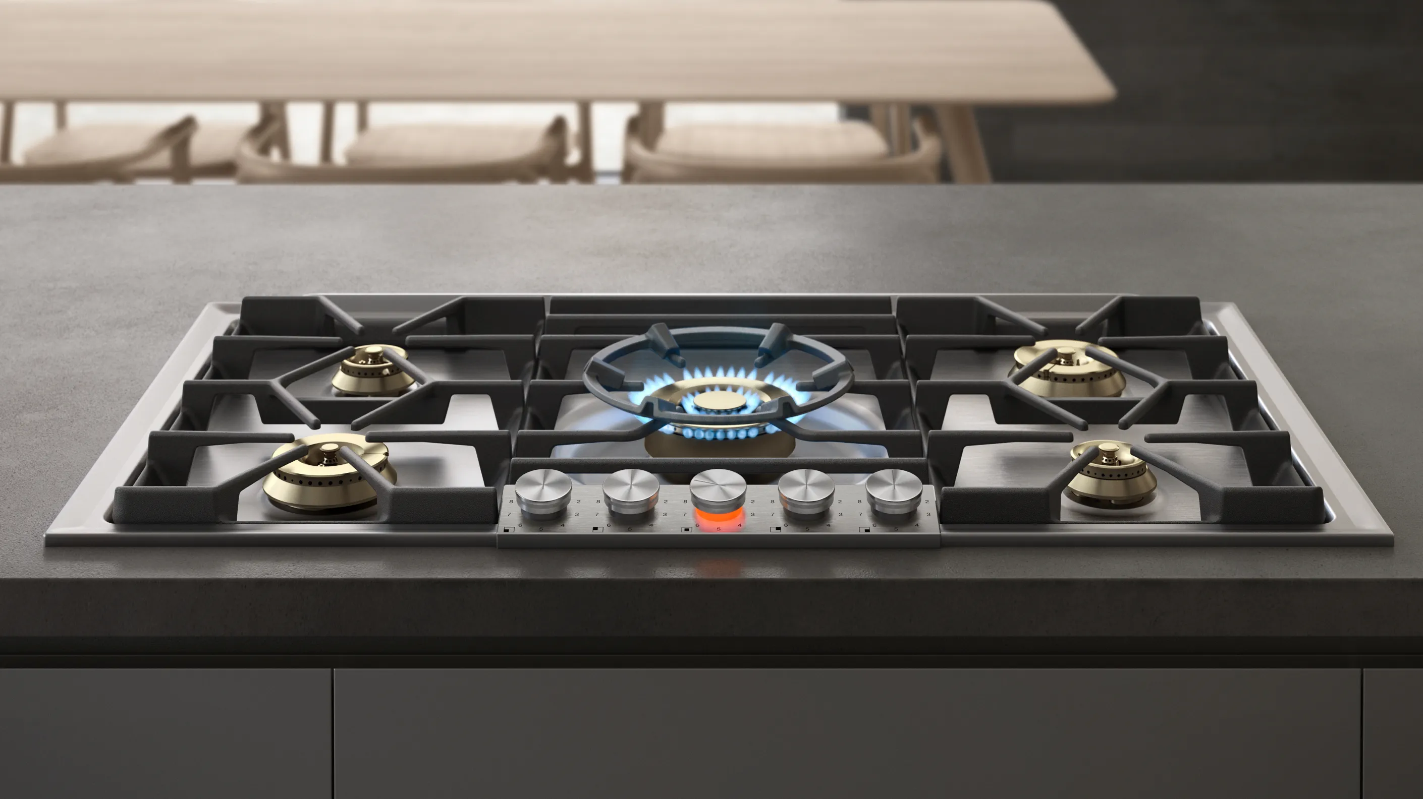 A gaggenau 200 series five burner gas cooktop