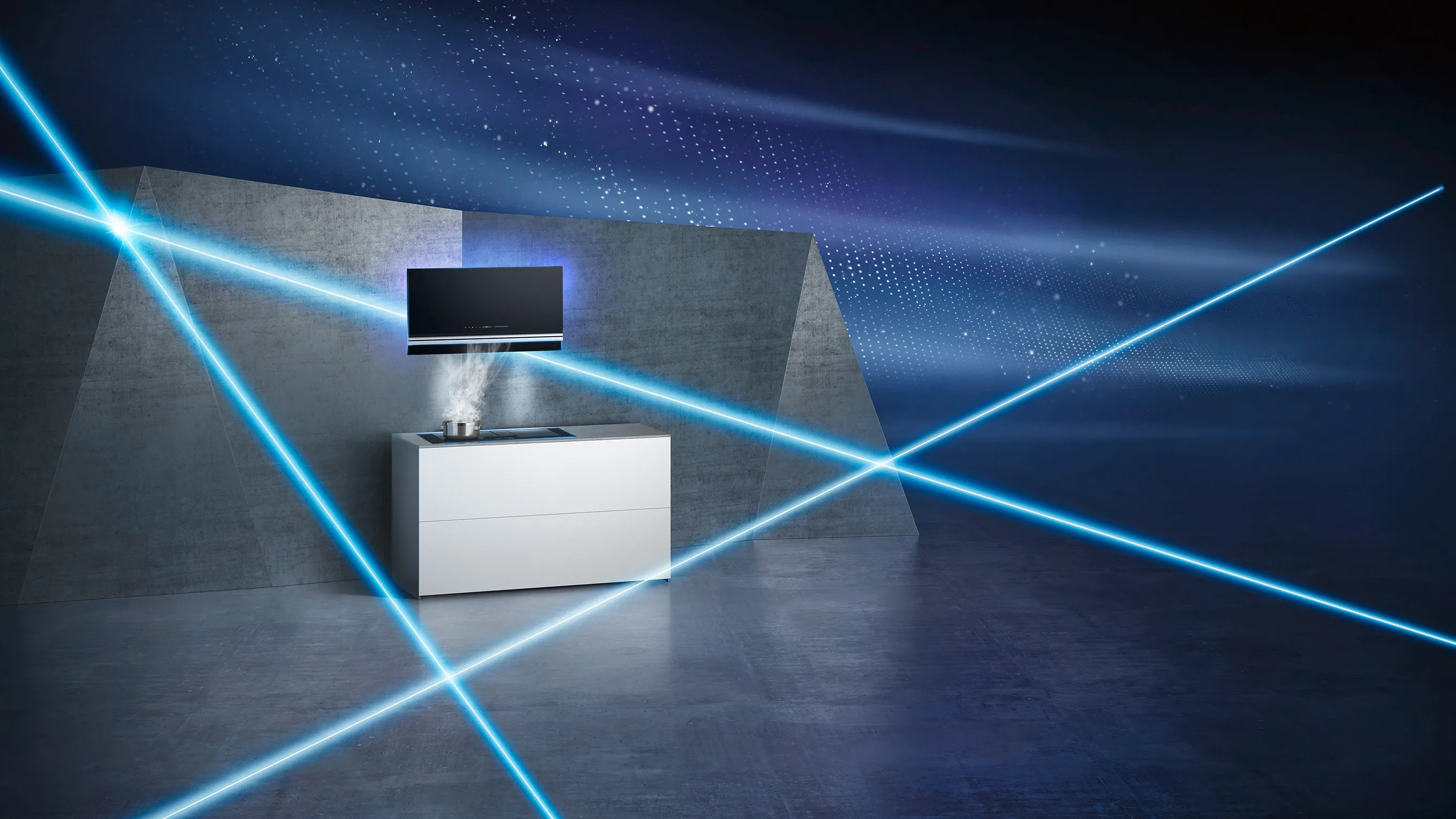 Futuristic background with hood mounted on wall
