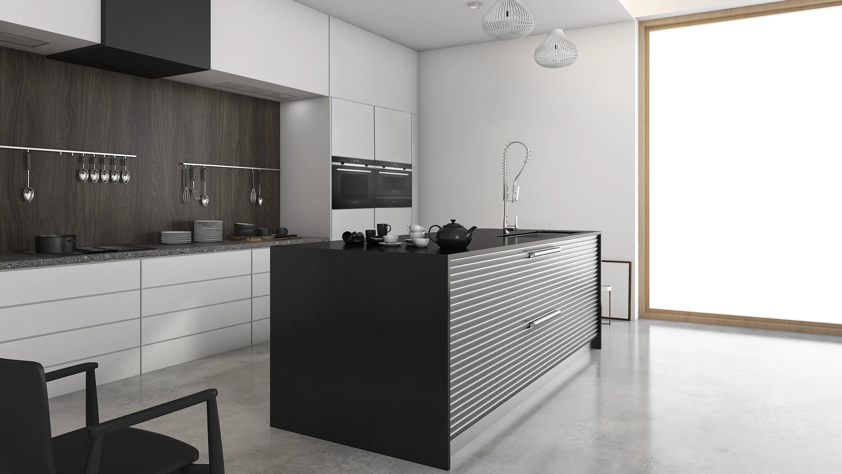 Horizontal built-in appliances in the kitchen.