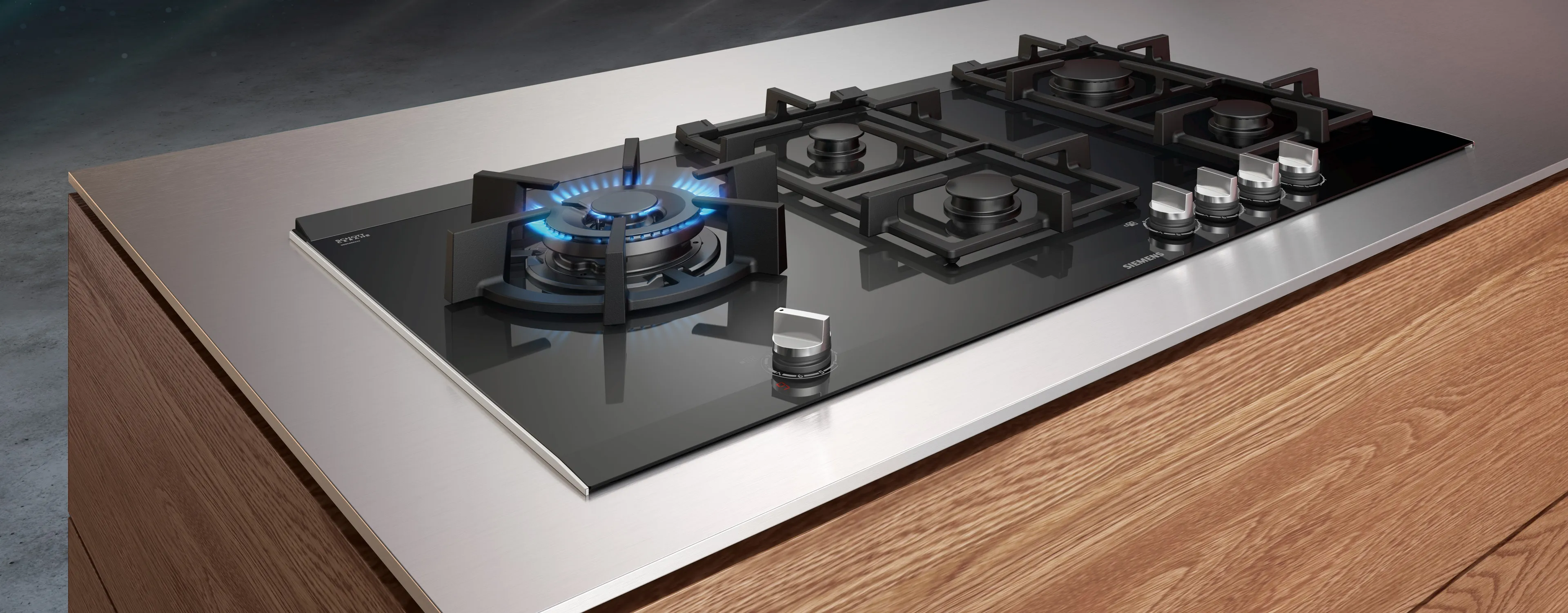 Siemens gas hob on kitchen island
