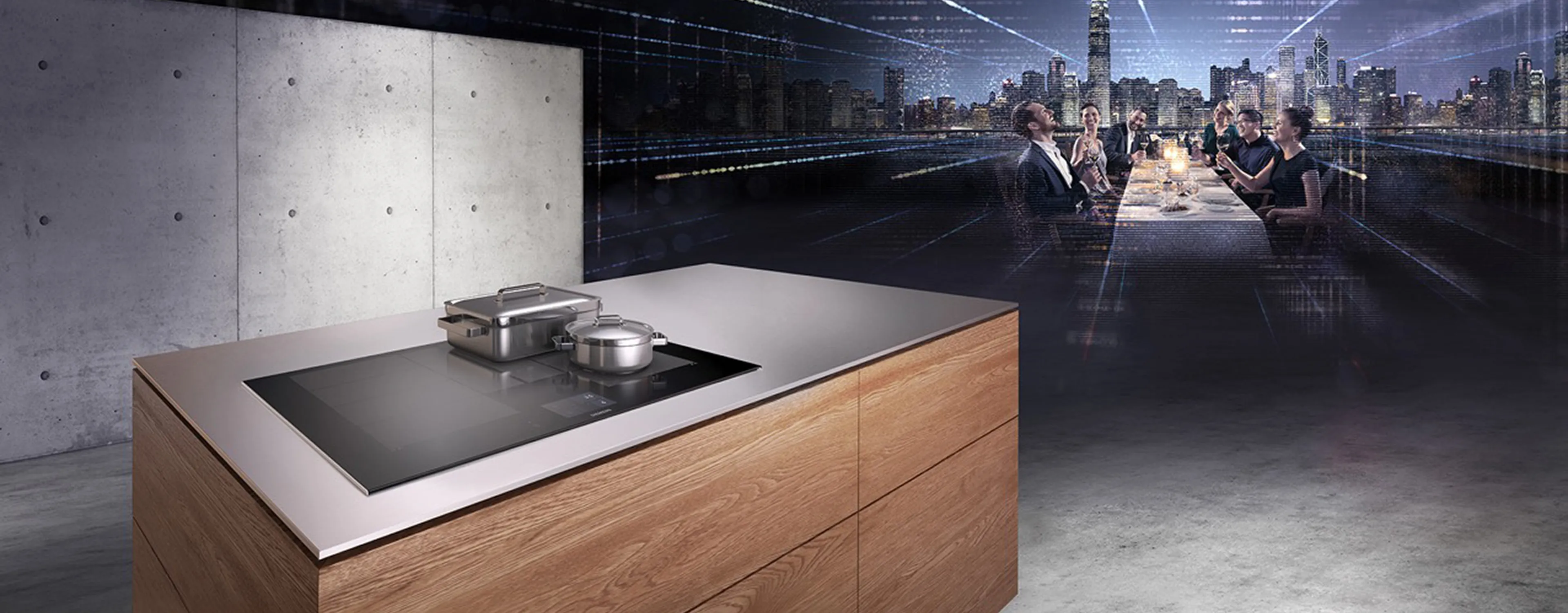 Kitchen island with flex induction hob