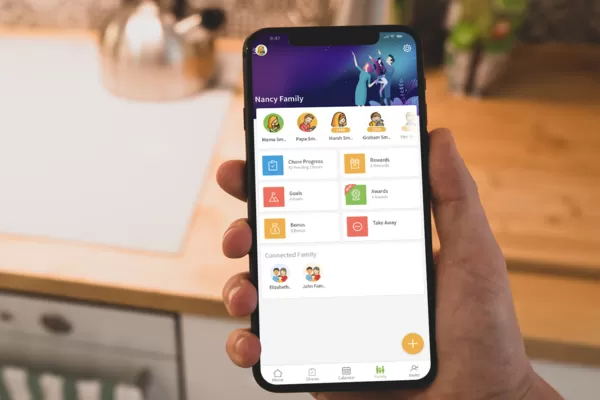 SmoresUp App on phone displaying family tasks