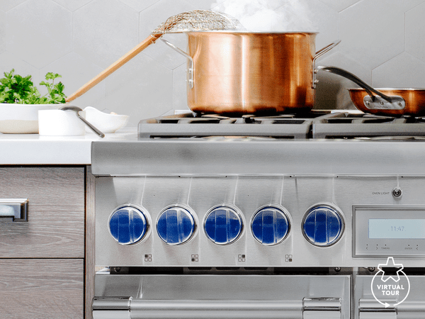 thermador cuisinière commandes métalliques fonte bleu signature