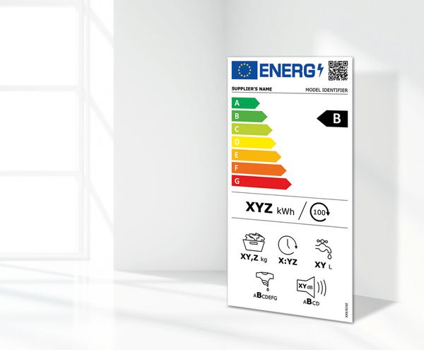 Energielabel f&uuml;r Trockner mit einer Energieeffizienzklasse B.