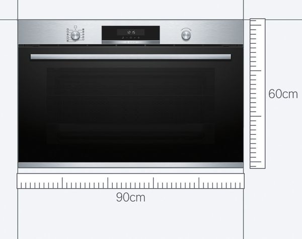Ein Bosch XXL-Backofen mit einem blauen Ma&szlig;band darunter.