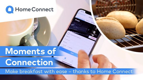 Med Home Connect-appen kan du slå på ovnen mens du henger opp klesvasken.