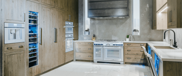 Thermador Dual Range with Mini Herringbone Tile Backsplash - Transitional -  Kitchen