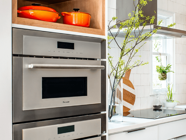 Thermador Microwave Drawer Oven in white background kitchen shot