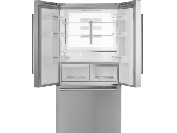 Thermador french door bottom mount with open wih white interior  and pro handles T36FT820NS