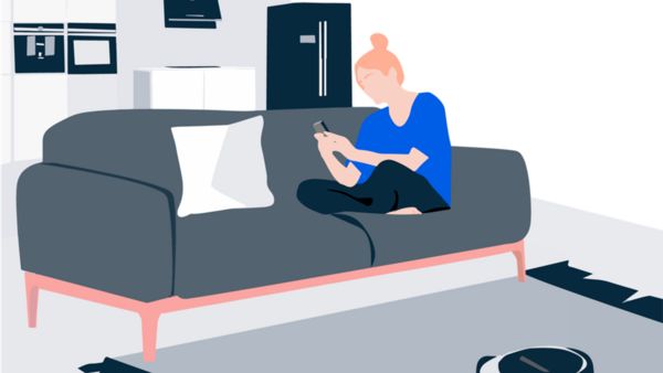 A drawing of a person sitting on a couch
