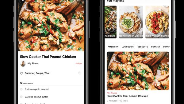 Two phone screens with chicken recipe