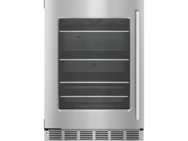 Réfrigérateur de 24 pouces avec porte en verre avec charnière de porte à gauche et poignée de la collection Masterpiece en acier inoxydable