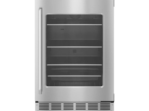 Réfrigérateur de 24 pouces avec porte en verre avec charnière de porte à droite et poignée de la collection Masterpiece en acier inoxydable
