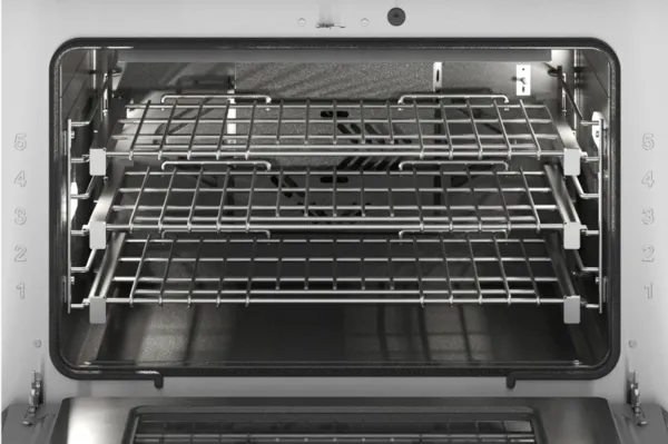 Fast self clean oven door open showing oven cavity