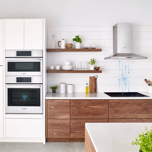Bosch Smart Appliances in brown and white kitchen