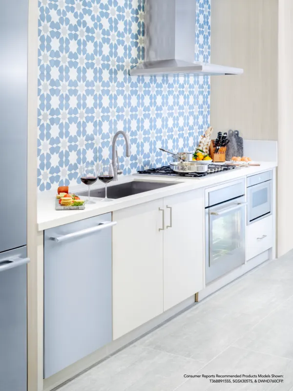 Thermador blue moroccan kitchen with consumer recommended products