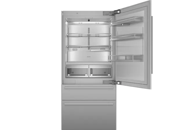 Réfrigérateur encastré avec congélateur dans le bas à une seule porte 36 pouces avec poignées de style MasterpieceMD