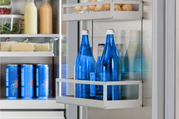 sleek door bins with blue bottles