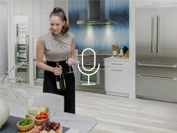 Thermador smart refrigerators voice commands wifi refrigerators woman with wine glass in kitchen