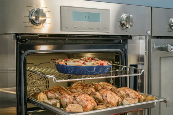 thermador steam oven showing professional controls and food