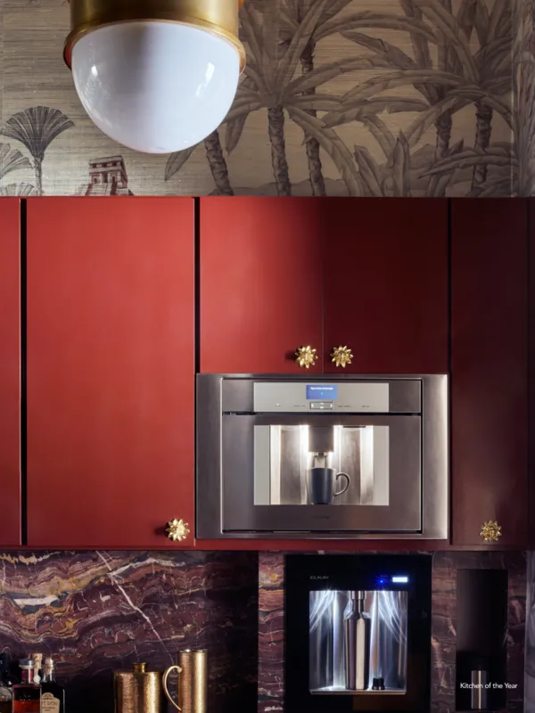 thermador smart coffee machines in a kitchen with red cabinets