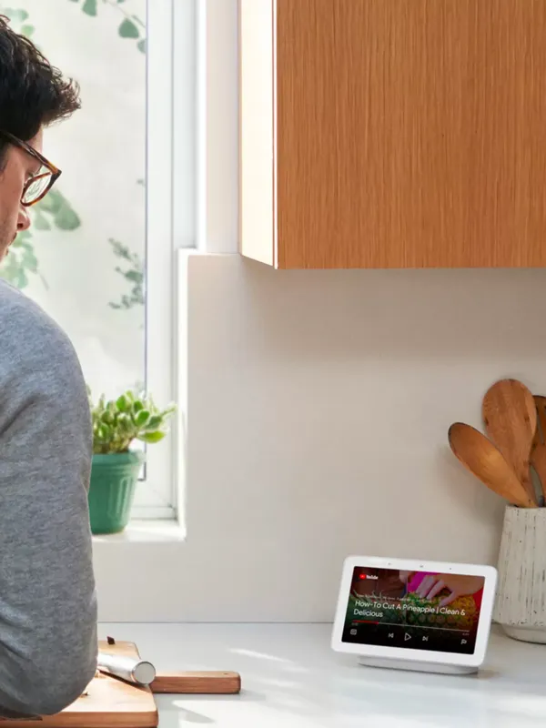 thermador-smart-coffee-machines-voice-control-google-with-wifi-person-looking-at-tablet