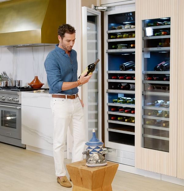 Thermador wine column with person looking at wine