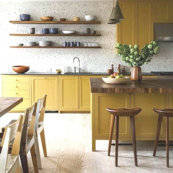 Yellow cabs and backsplash