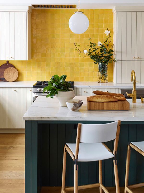 Yellow cabs and backsplash