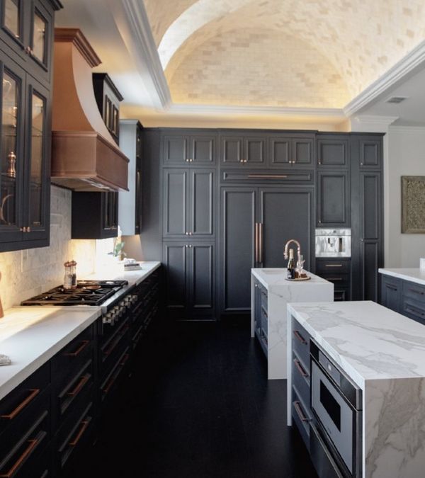 Dark charcoal cabinets with Thermador appliances