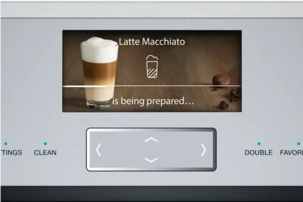 lcd screen of thermador luxury appliance shoing latte macchiato