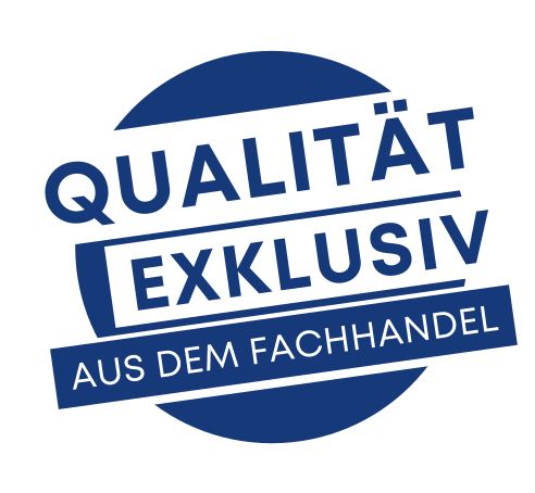 Logo mit dem Schriftzug „Qualität Exclusiv aus dem Fachhandel“ in Blau, der die Qualität und Exklusivität des Fachhandels betont. 