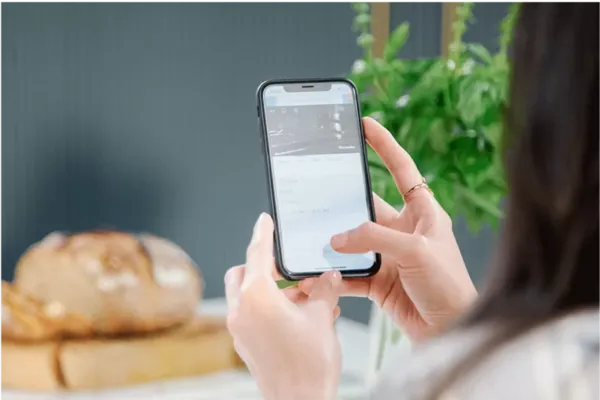 woman looking at phone screen