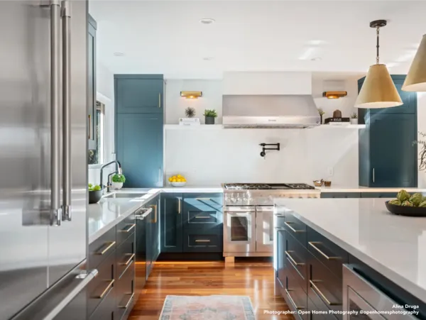 thermador kitchen remodel dark teal stainless steel kitchen