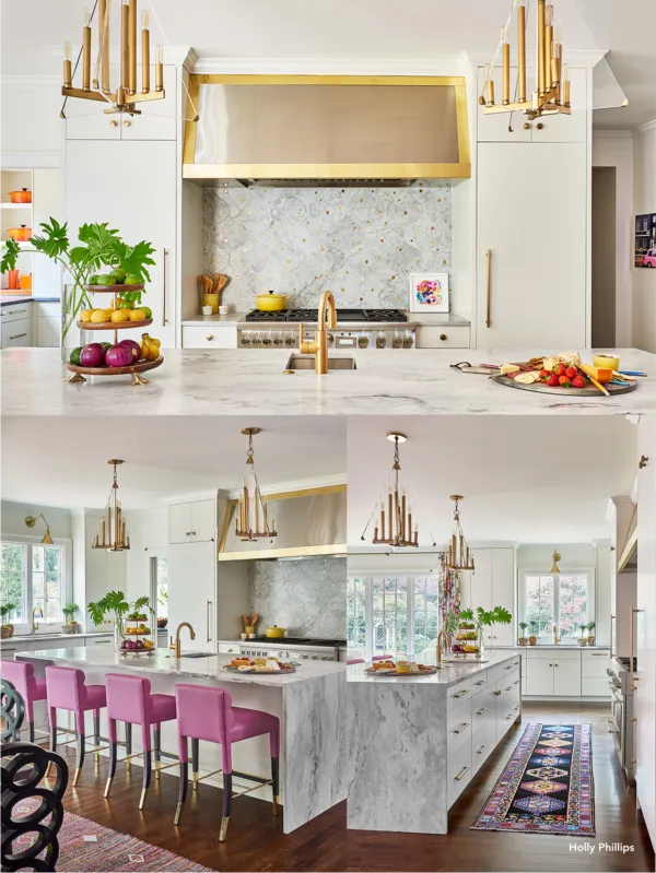 pink gold white kitchen thermador range