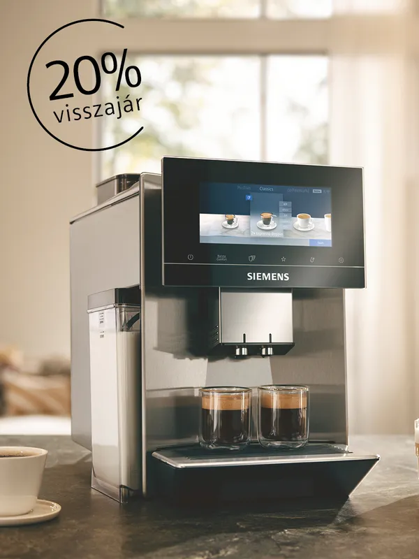 Siemens automata kávéfőzők most 20% pénzvisszatérítéssel.