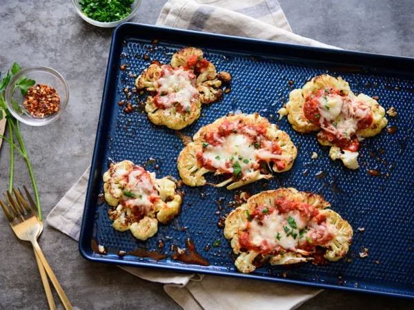 air fried cauliflower on baking sheet
