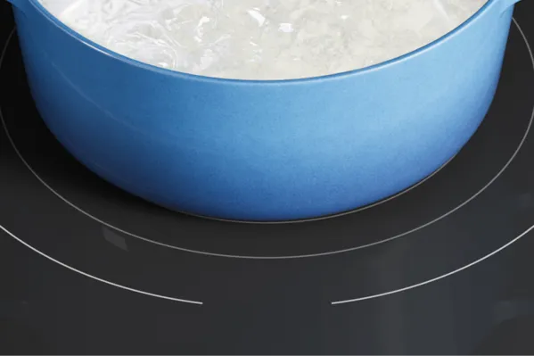 Thermador heritage induction cooktop blue dutch oven on triple ring element