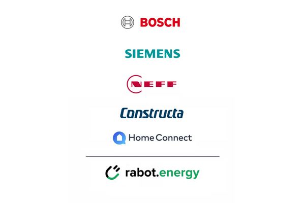 Logo-Aufstellung mit Bosch, Siemens, Neff, Home Connect und rabot.energy, die vernetzte Haus- und Energiel&ouml;sungen hervorhebt.