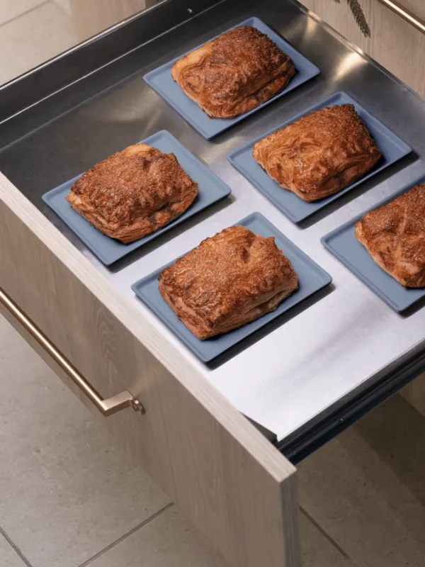Thermador oven warming drawer with pastries inside
