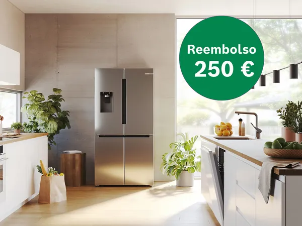 Frigorífico Multipuerta Bosch en acero inoxidable con un bolo verde de 250 €