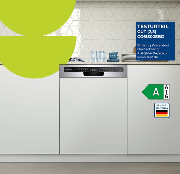Constructa teilintegrierter Geschirrsp&uuml;ler CG6IS02EBD, ausgezeichnet von der Stiftung Warentest mit dem Siegel "GUT (2,3)" und als "Preistipp" empfohlen.