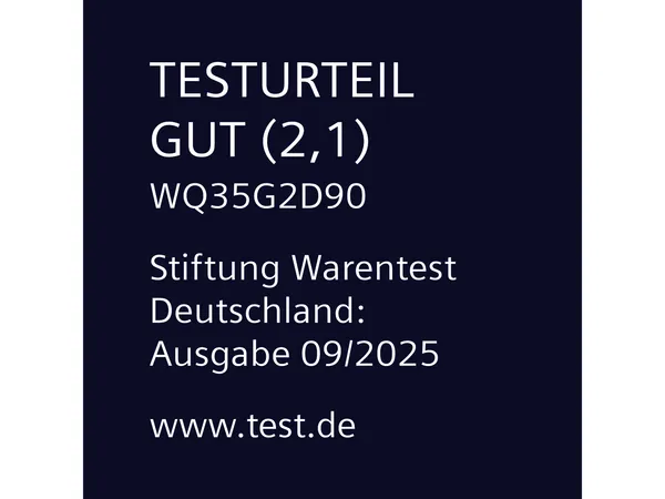 Wärmepumpentrockner WQ35G2D90 wurde im Test 09/2025 der Stiftung Warentest Deutschland mit dem Testurteil GUT (2,1) bewertet
