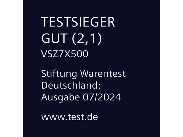Staubsauger VSZ7X500 wurde im Test 07/2025 der Stiftung Warentest Deutschland mit dem Testurteil GUT (2,1) als Testsieger bewertet