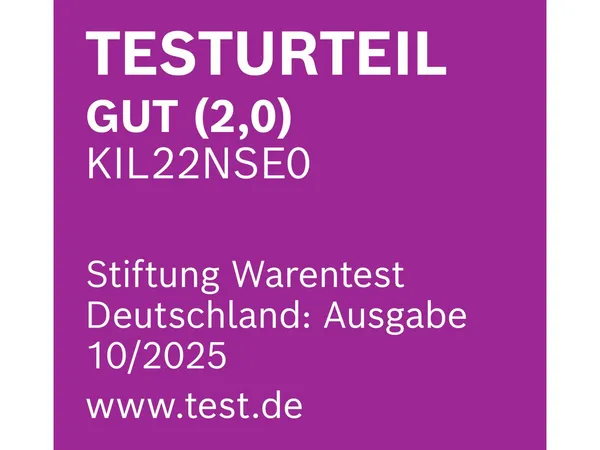 Einbau-Kühlschrank mit Gefrierfach KIL22NSE0 wurde im Test 10/2025 der Stiftung Warentest Deutschland mit dem Testurteil GUT (2,0) bewertet