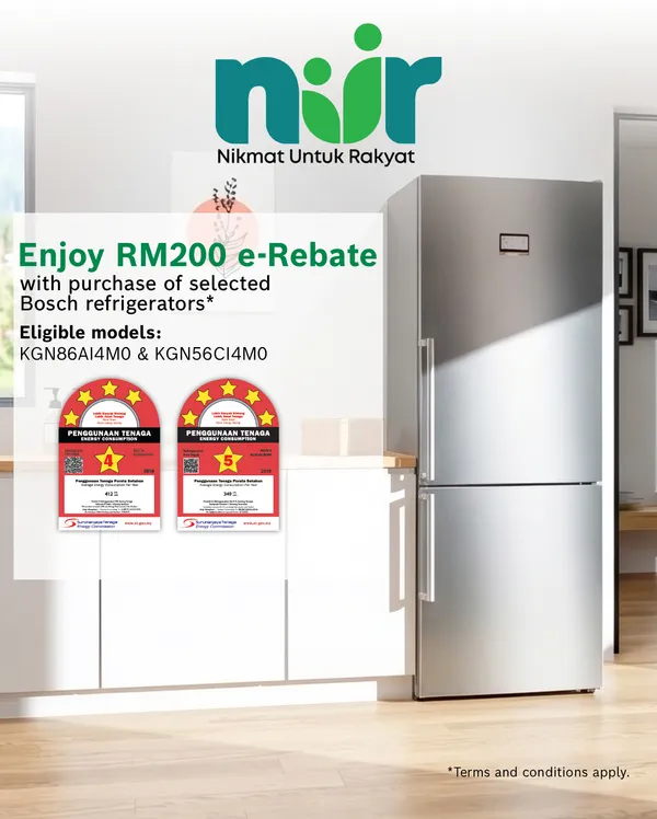 A banner stating Bosch refrigerators are eligible for NUR programme